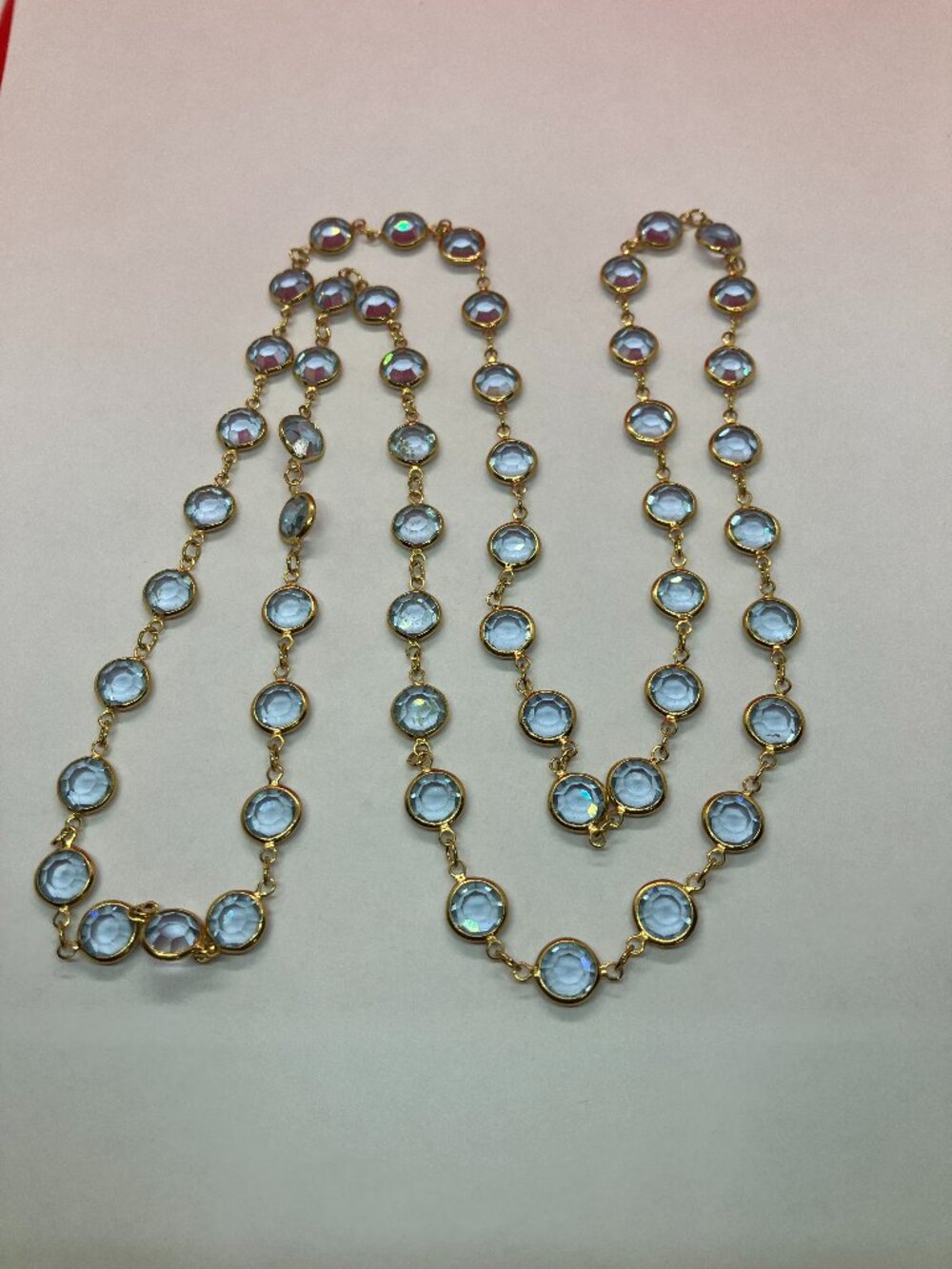 Swarovski Teal Crystal Station Necklace 35” Gold Tone No Clasp Tag